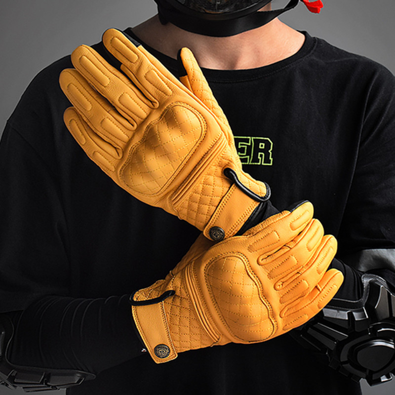 Motorcycle Gear Full Set - Retro leren motorhandschoenen Gele motorracehandschoenen met