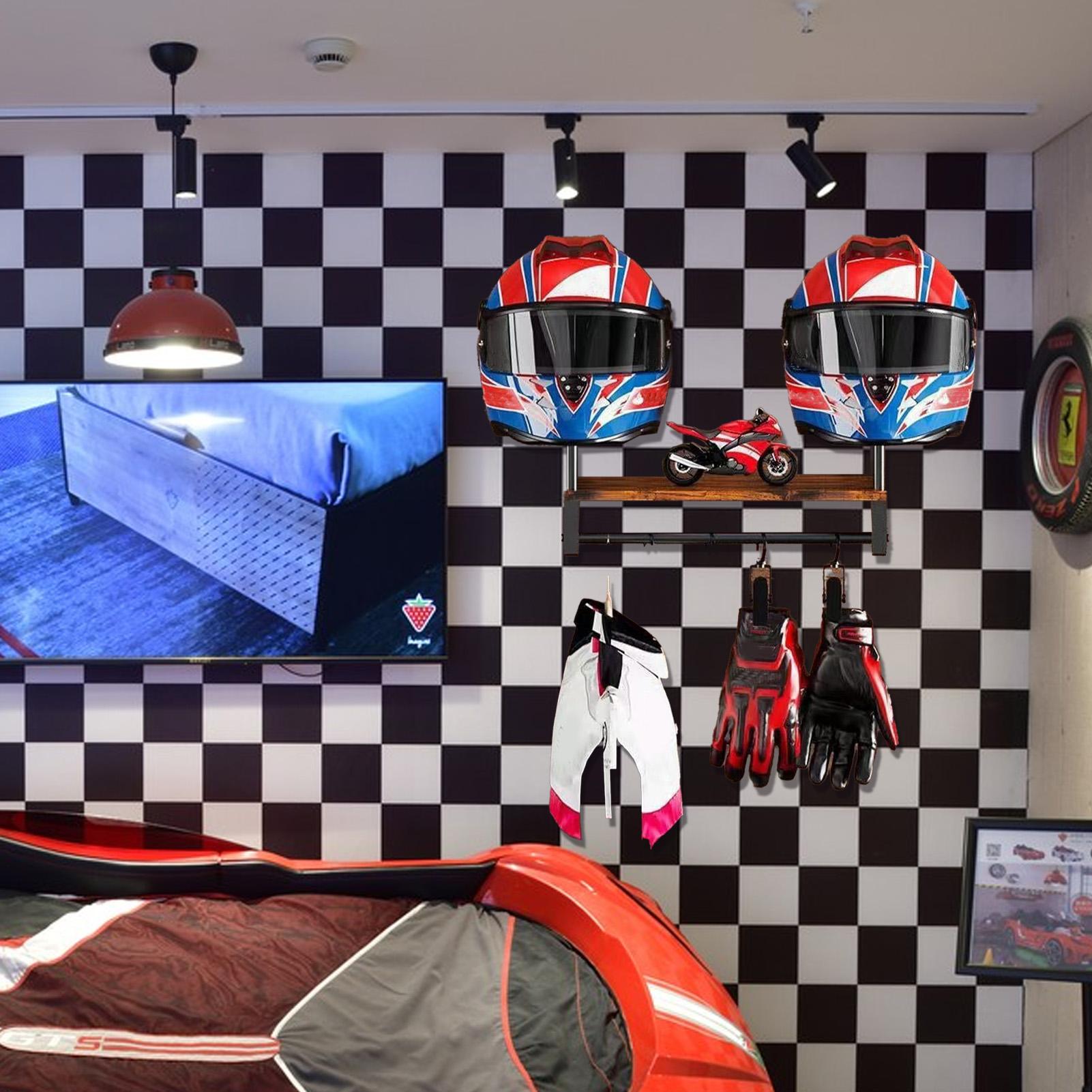 Motorcycle Gear Display Rack - Houten motorhelm displayrek wandmontagerek rijhandschoen haak