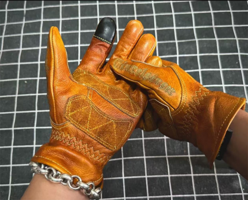 Motorcycle Gear Full Set - Handgemaakte lederen retro motorhandschoenen volledige vinger
