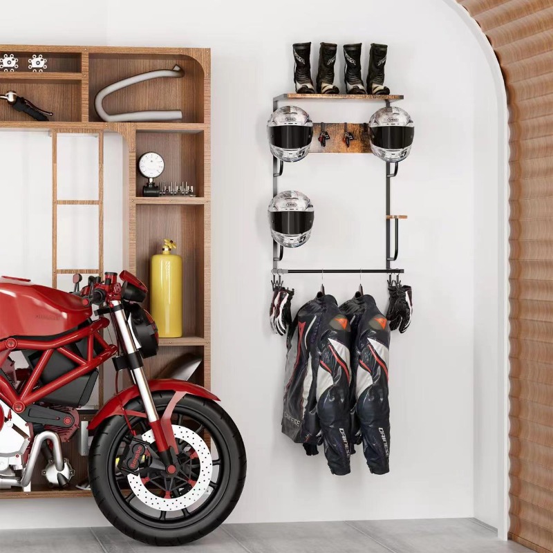 Houten wandbevestigde helmhoud - Motorcycle Gear Display Rack recensie en prijs