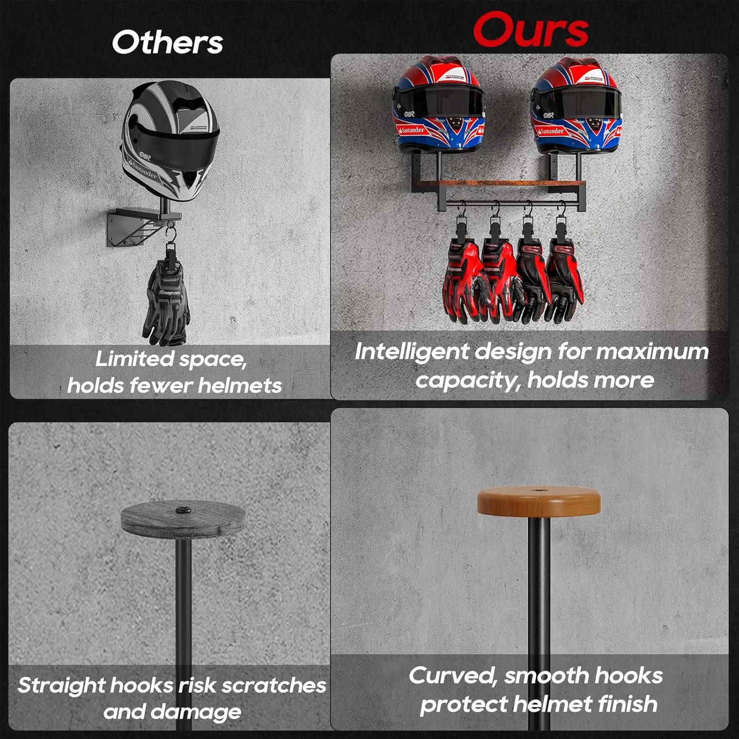 Dubbele motorhelmhouder, wandm - Motorcycle Gear Display Rack recensie en prijs