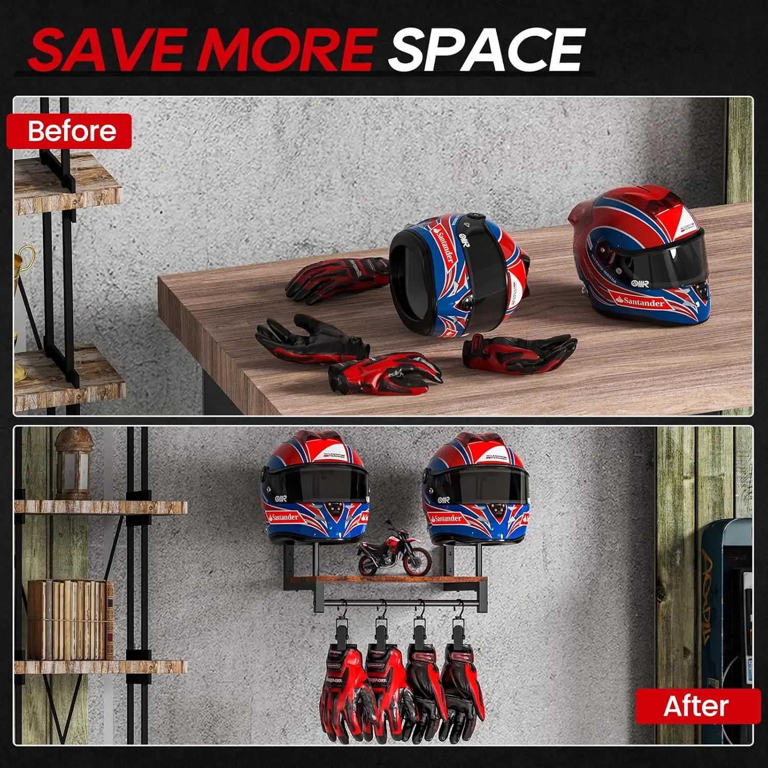 Dubbele motorhelmhouder, wandm - Motorcycle Gear Display Rack recensie en prijs